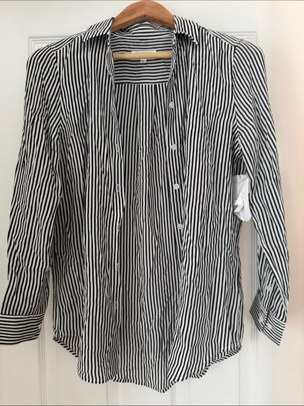 Equipment Black and White Vertical Stripe Button-Down Shirt